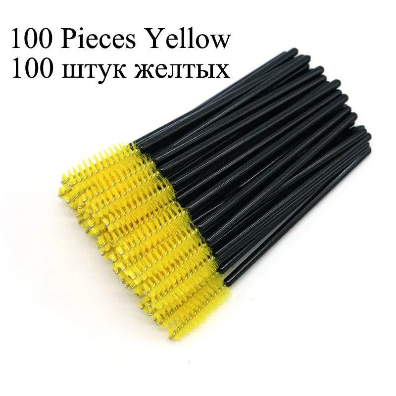 100Pcs Disposable Micro Eyelash Extension Makeup Kit Eyelash Brush Mascara Wands Applicator Spoolers Eyebrow Comb brushes lashes