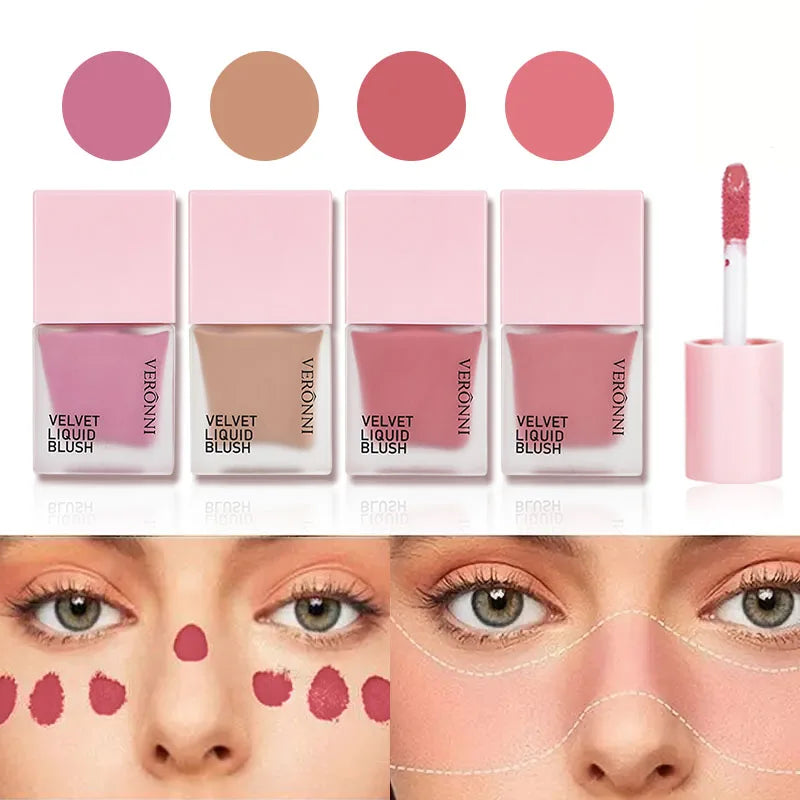4 Color Liquid Blush 5ml Long-Lasting & Blendable Vegan Cheek TintNatural Flush to Bold Glow | Dewy & Matte Finish Face Makeup