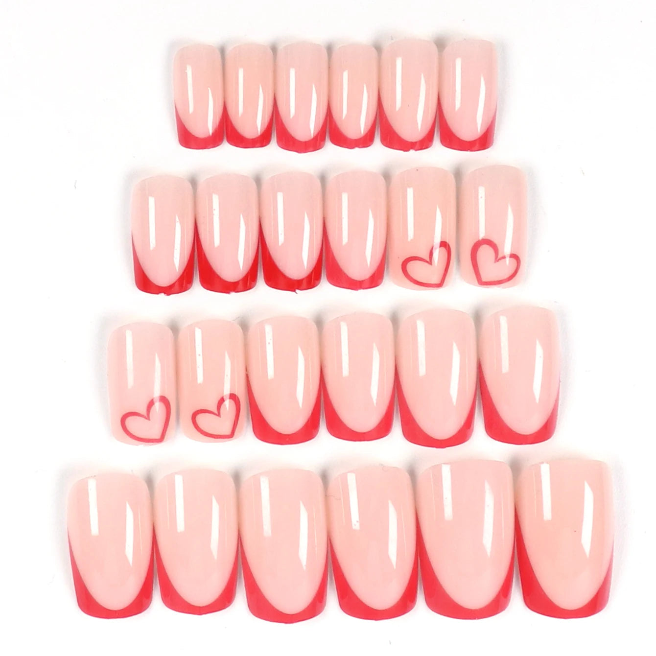 Instantly Upgrade Your Look With 24pcs-Red heart-shaped false nail set-Detachable And 1pc Cuticle Pusher