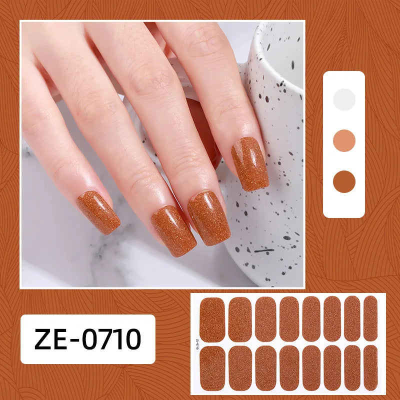 Gradient Cat Eye Style Nail Art Stickers, 16-Piece Set Self-Adhesive Waterproof Glitter False Nail Decals