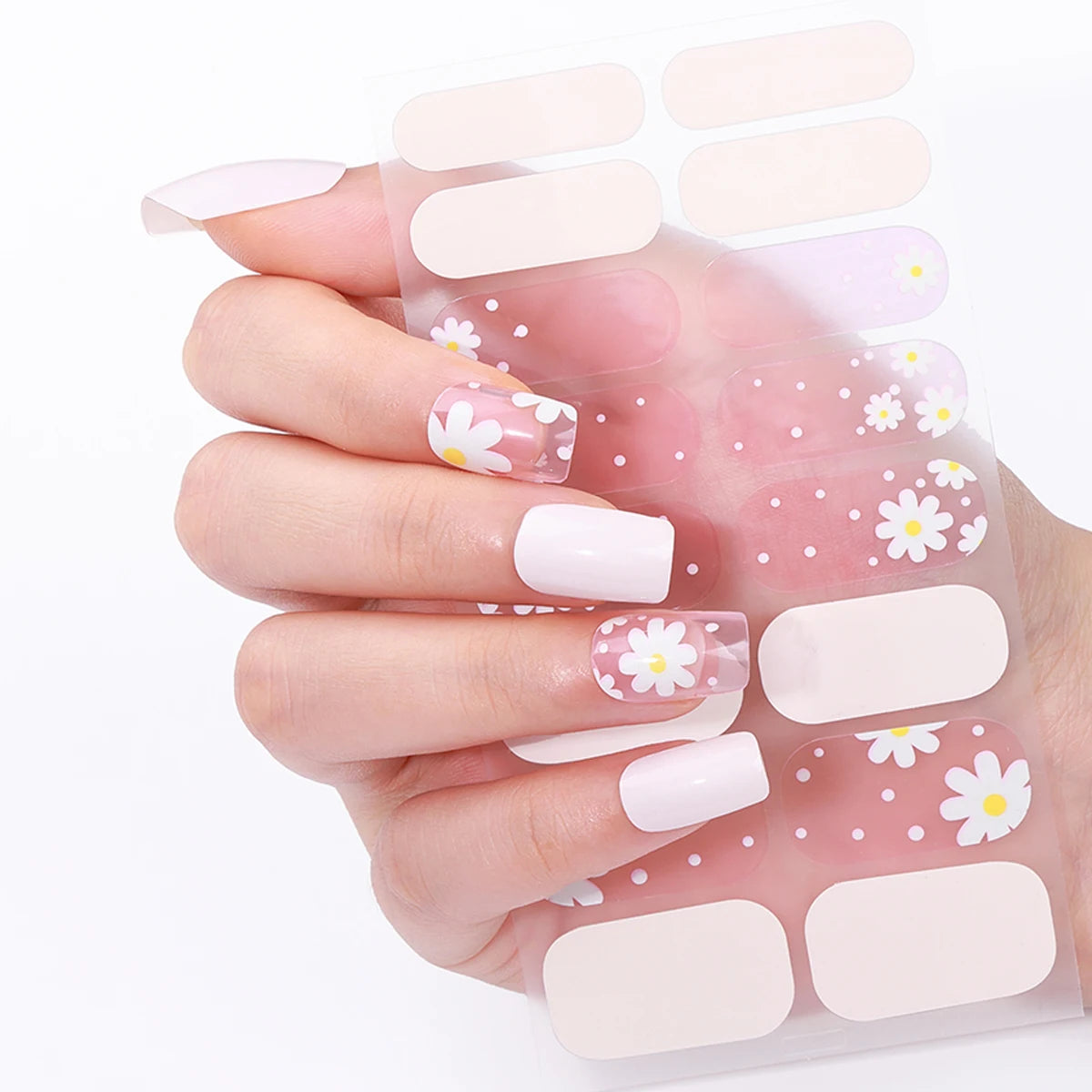 16tips DIY Baking-Free Nail Stickers Spring Summer Flowers Adhesive Nail Strips Patch Slider Full Cover Nail Decoration Decal
