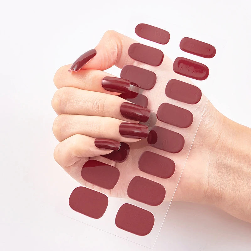 DIY Semi Cured Gel Nail Stickers Long-Lasting Solid Color Nail Strips Patch Slider Nail Sticker Full Cover Decal Manicure Patch