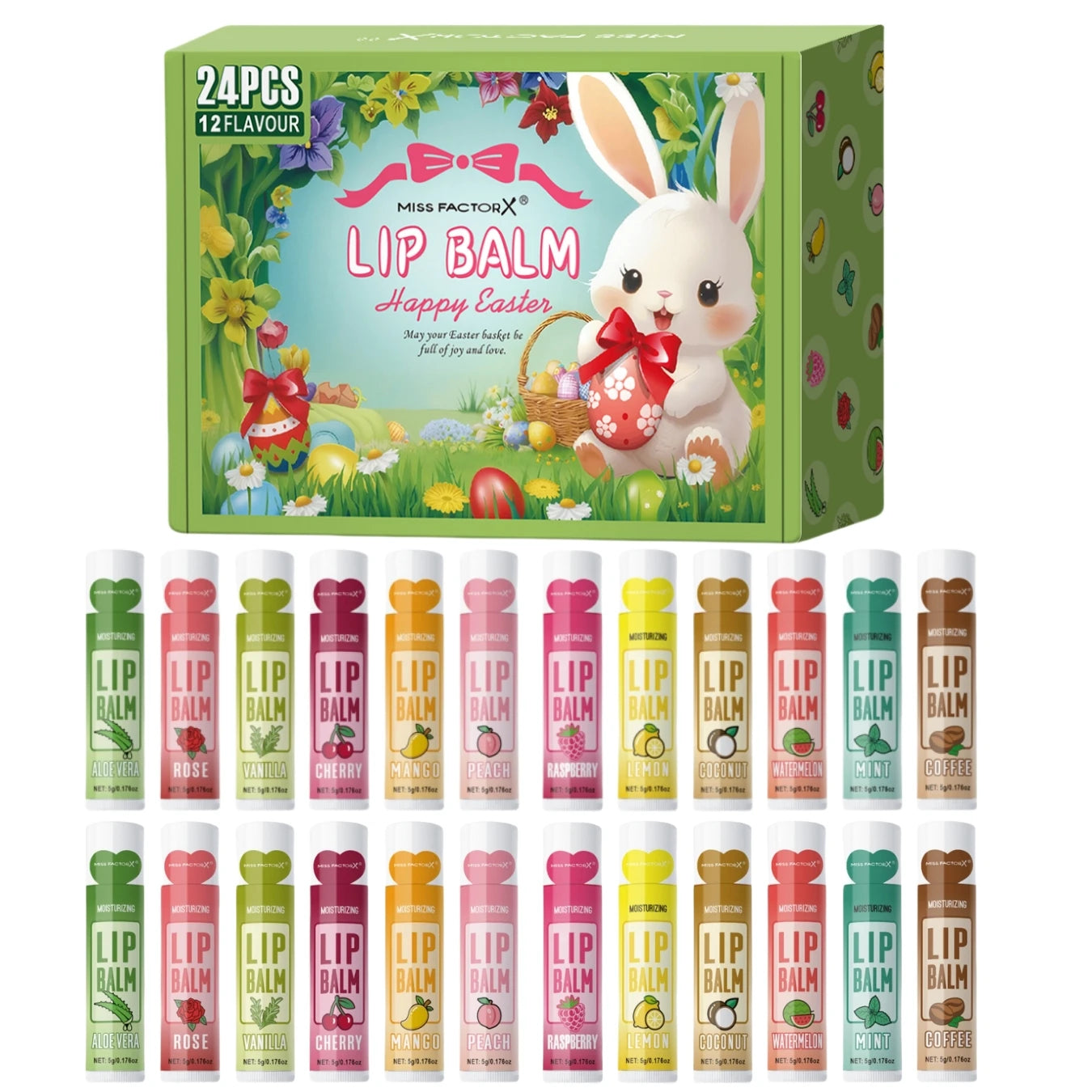 24PCS/box, Lip Balm Set, Moisturizing and Glossy, Easter Gift Set, Suitable for Dry Lips, Women's Gift Mother's Gift, Party Supp