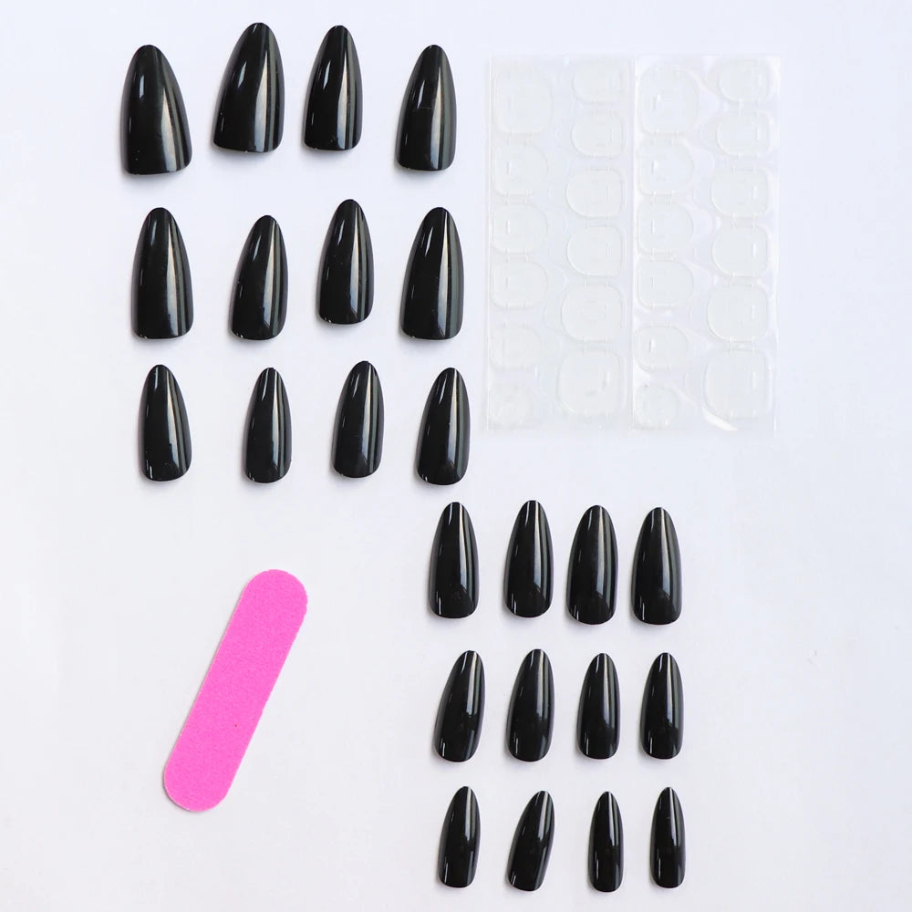 24 Artificial Acrylic Black Square Head Fake Nails Long Ballet Woman Removable Press On Nails Tip Almond Nail Art False Nail Set