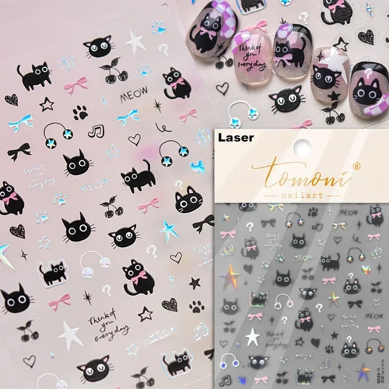Cute Cat Eye Fishbone Animals Leopard Cat Ginger Cat Kitten Exclamation Point Paw Self Adhesive Nail Art Sticker Manicure Decals