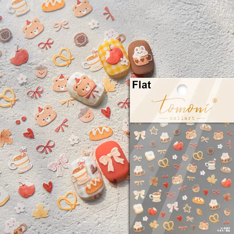 1pcs 5D Japanese Kawaii Bear Nail Art Stickers Brown Cartoon Animals Self-Adhesive Nail Decoration Decals DIY Slider Accessories