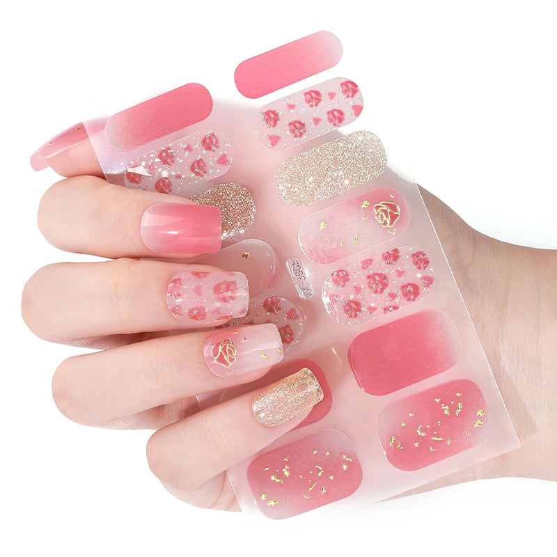 14Tips DIY Baking-Free Nail Stickers Spring Summer Flowers Self-Adhesive Nail Strips Full Cover Nail Decoration Decal