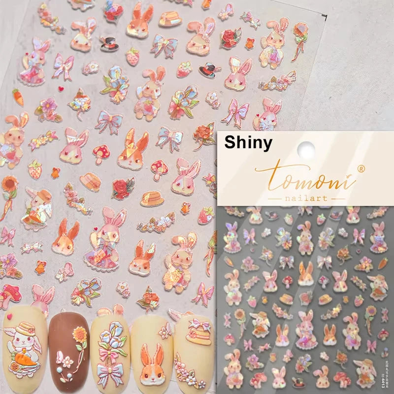 1pcs 5D Japanese Kawaii Bear Nail Art Stickers Brown Cartoon Animals Self-Adhesive Nail Decoration Decals DIY Slider Accessories