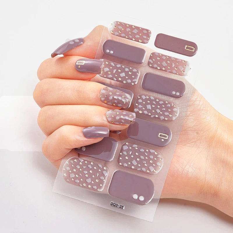 DIY Semi Cured Gel Nail Stickers Long-Lasting Solid Color Nail Strips Patch Slider Nail Sticker Full Cover Decal Manicure Patch