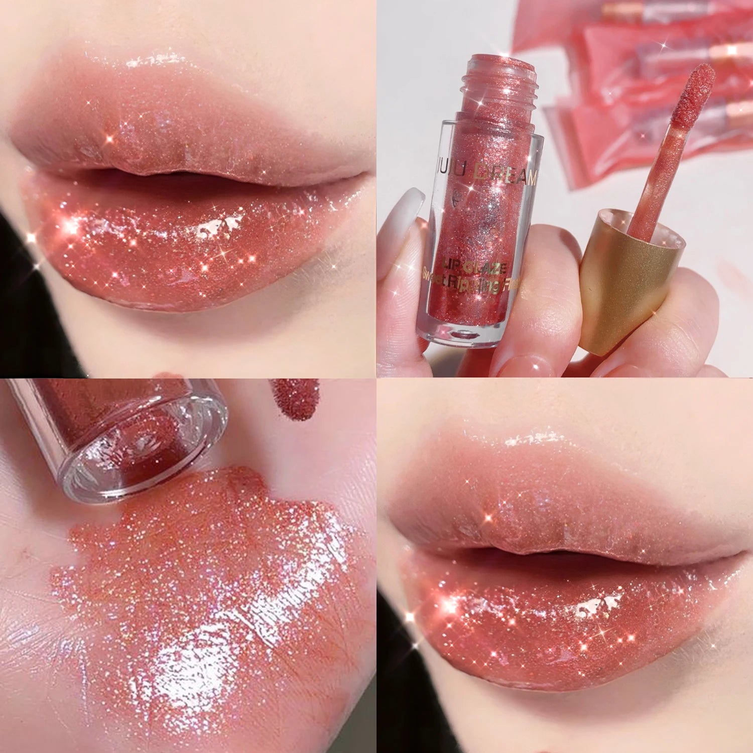 Sweet sparkling lip glaze mirror lip shine light lip gloss transparent lip gloss water gloss pure desire