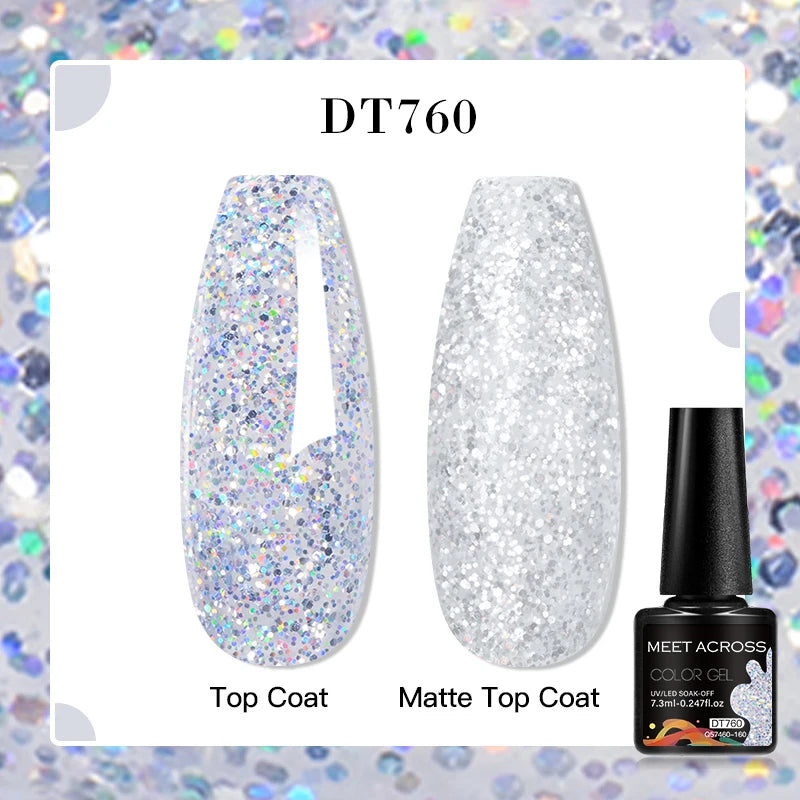 MEET ACROSS 160 Colors 7.3ml Gel Nail Polish Vernis Glitter Sparkly Semi Permanent Soak Off LED UV Gel Varnish Nail Art Manicure