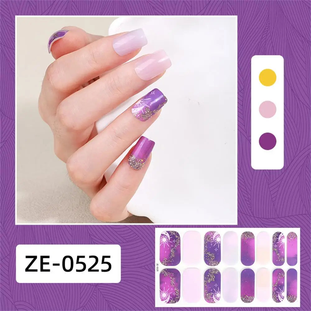 Gradient Cat Eye Style Nail Art Stickers, 16-Piece Set Self-Adhesive Waterproof Glitter False Nail Decals