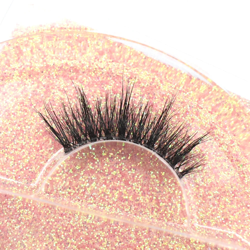 3D Mink Fluffy Half False Eyelashes Natural Soft Lightweight Clear Band Half Eye Strip Lashes Reusable Short Eyelashes Extension