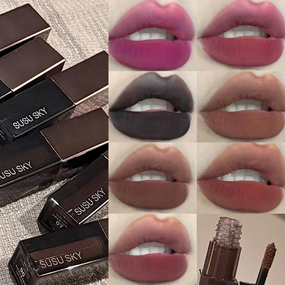 Gothic Gray Purple Lipstick Velvet Matte Punk Black Brown Lipgloss Long Lasting Lip Mousse Waterproof Makeup Non-stick Lips Tint