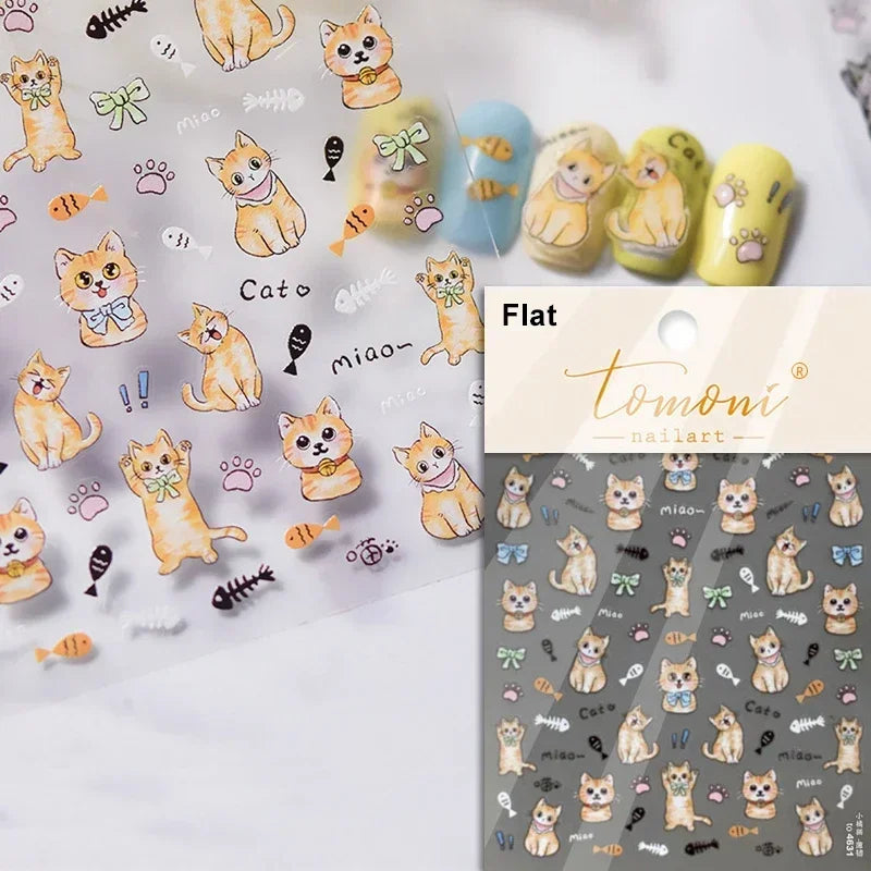Cute Cat Eye Fishbone Animals Leopard Cat Ginger Cat Kitten Exclamation Point Paw Self Adhesive Nail Art Sticker Manicure Decals