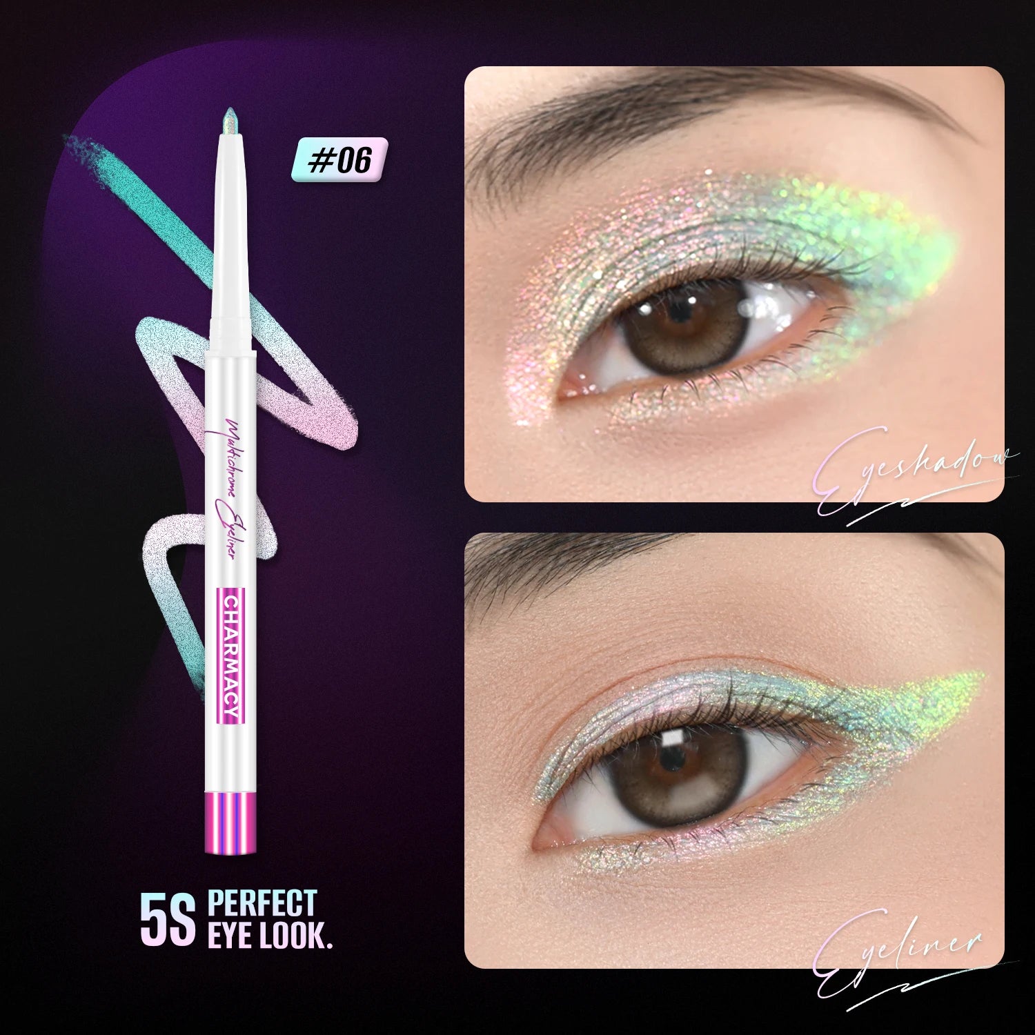 CHARMACY Multichrome Eyeliner Gel Pencil Vegan Smooth Waterproof Eye Liner Long Lasting Cruelty-free Chameleon Eye Makeup