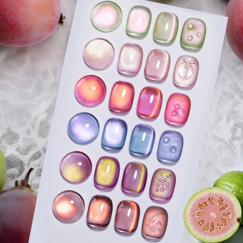 7.5ML Summer Fruit Series Cat Magnetic Gel Nail Polish Green Purple Pink Cat Eye Gel Soak Off UV Nail Art Varnish For Manicure