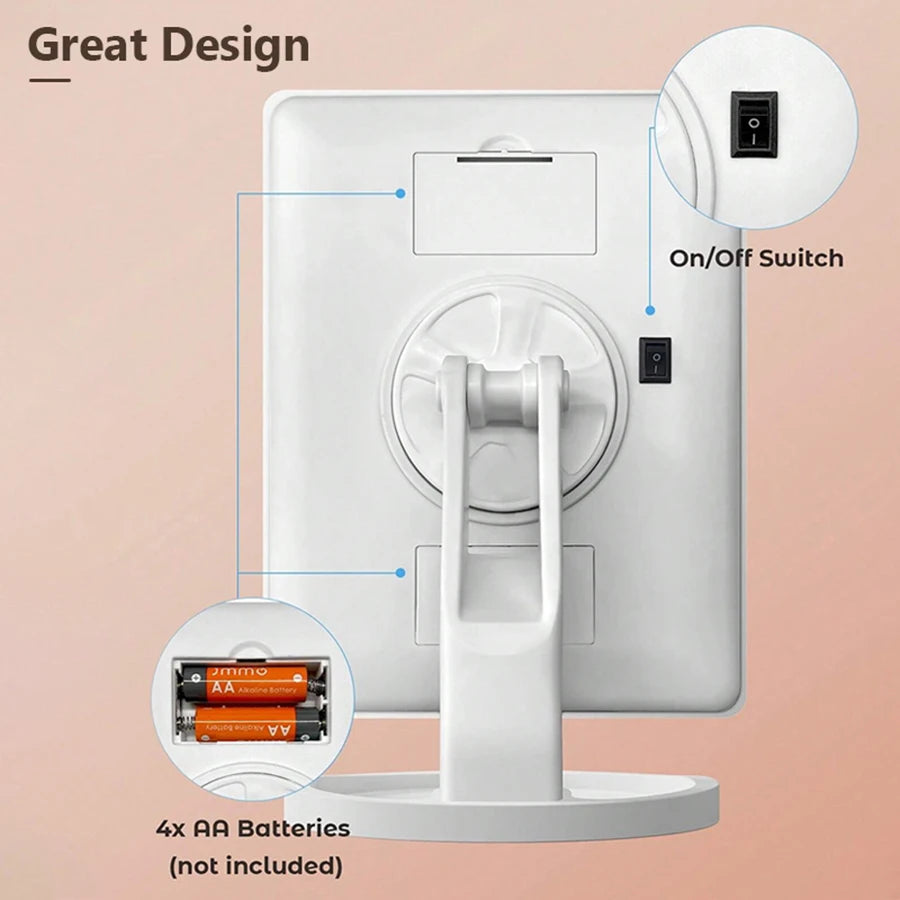 16 LED Light Vanity Mirror with Storage Base - 360° Rotating Touch-Sensitive Desktop Makeup Mirror (Dimmable Lighting)