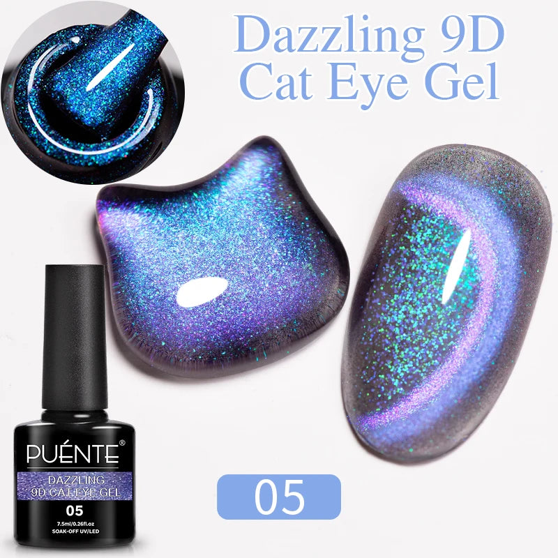 7.5ML Sparkling Rainbow Cat Magnetic Gel Nail Polish Pinkish Purple Laser Cat Eye Gel Soak Off UV Nail Art Varnish For Manicure