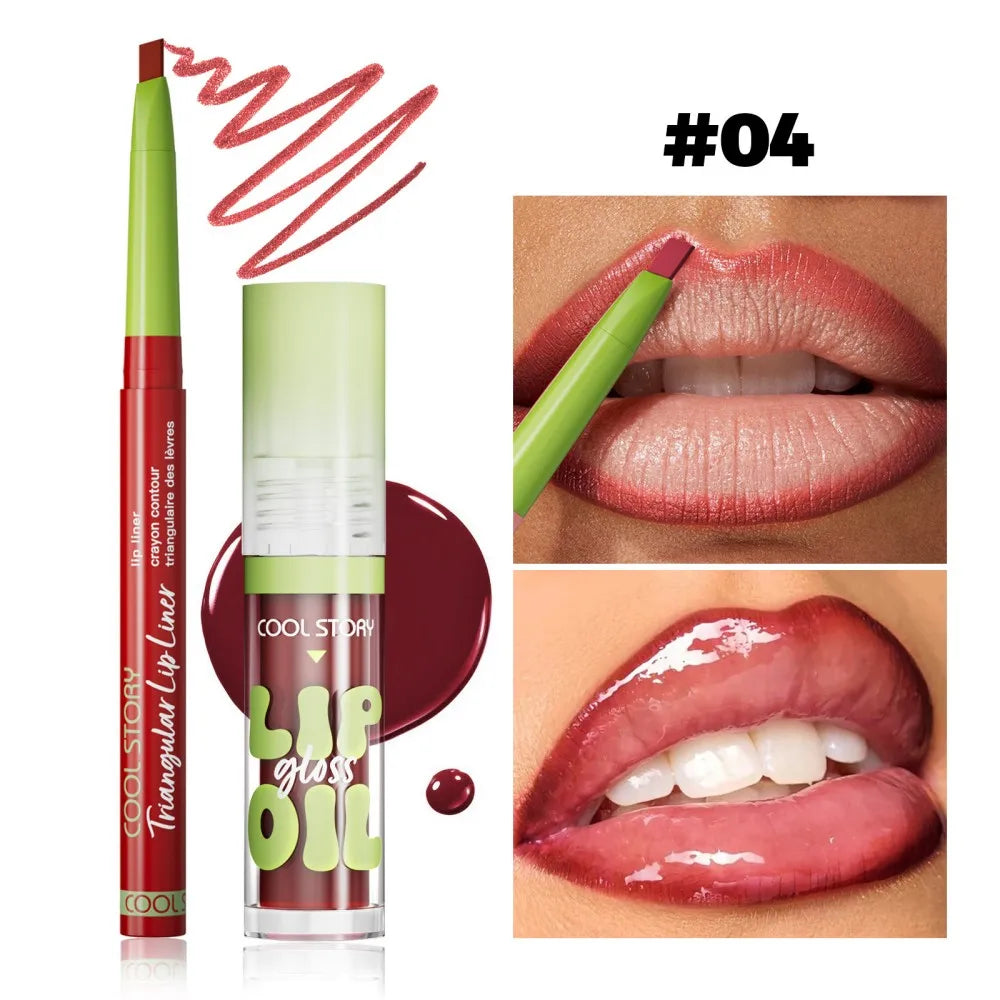 3 Pcs Lip Liner and Gloss Set 2 in 1 Lipstick with Dual-Ended and Smooth Buildable Lip Gloss for Women Lip Combo Makeup
