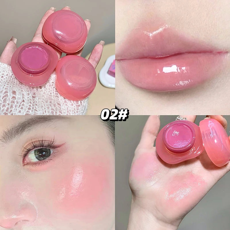 Canned Jelly Mirror Lipstick Peach Pink Lip Cheek Dual-use Cream Solid Lip Gloss Lasting Moisturizing Rouge Blush Korean Makeup