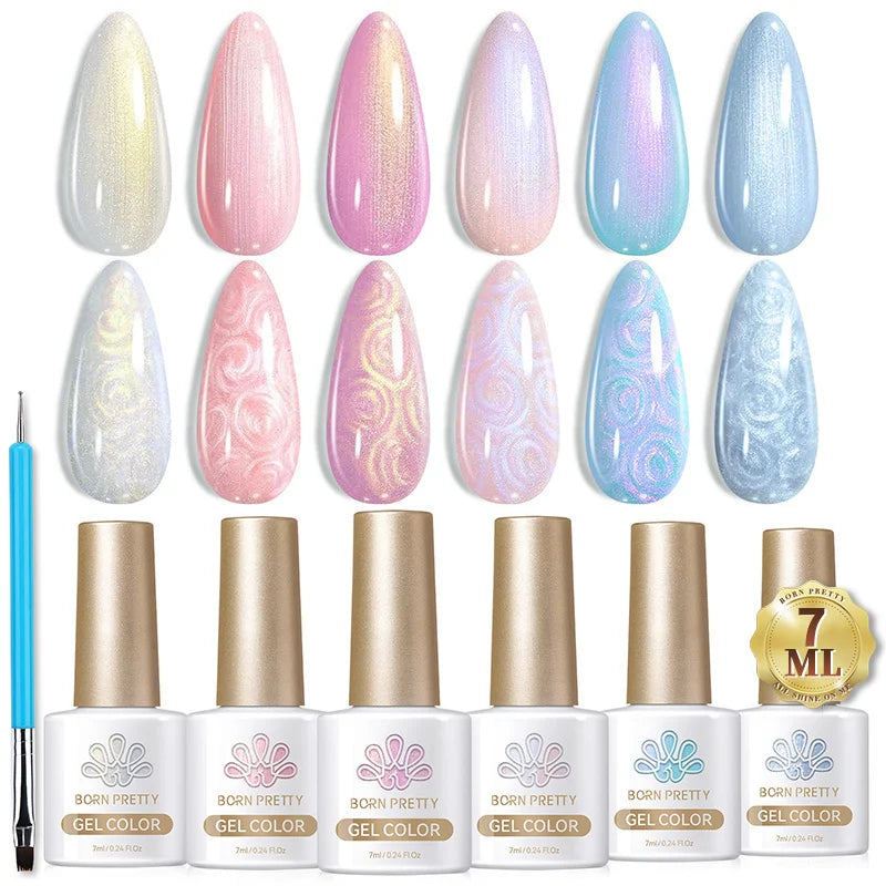 BORN PRETTY 6pcs Crystal Amber Gel Nail Polish Set Jelly Pink Nude Winter Semi Permanent Soak Off UV LED Varnish Manicure Kits