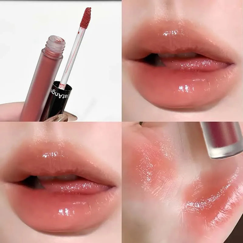 Berry Red Mirror Translucent Lip Gloss Hydrating Water Light Lipstick Clear Jelly Lip Glaze Nude Brown Moisturizing Makeup Tint