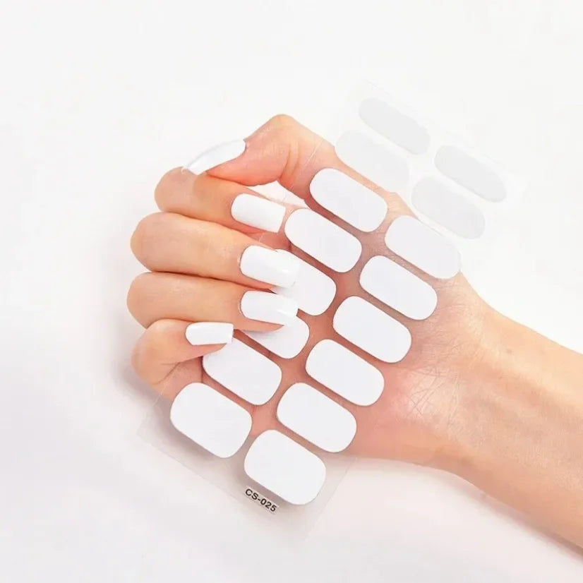 DIY Semi Cured Gel Nail Stickers Long-Lasting Solid Color Nail Strips Patch Slider Nail Sticker Full Cover Decal Manicure Patch