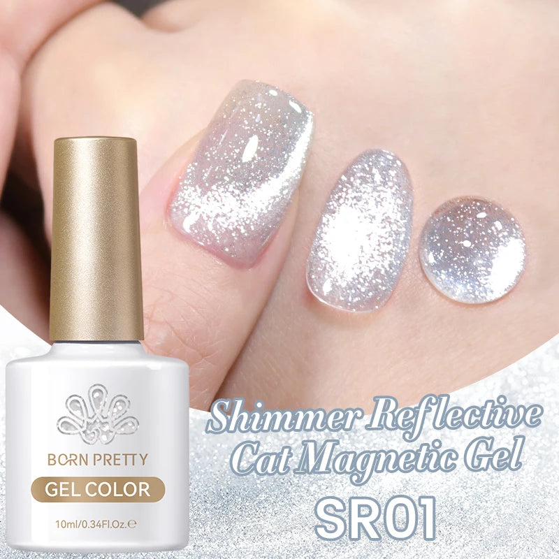 BORN PRETTY 10ml Silver Shining Reflective Cat Magnetic Gel Nail Polish Crystal Glitter Soak Off UV LED Nail Art Gel Varnish
