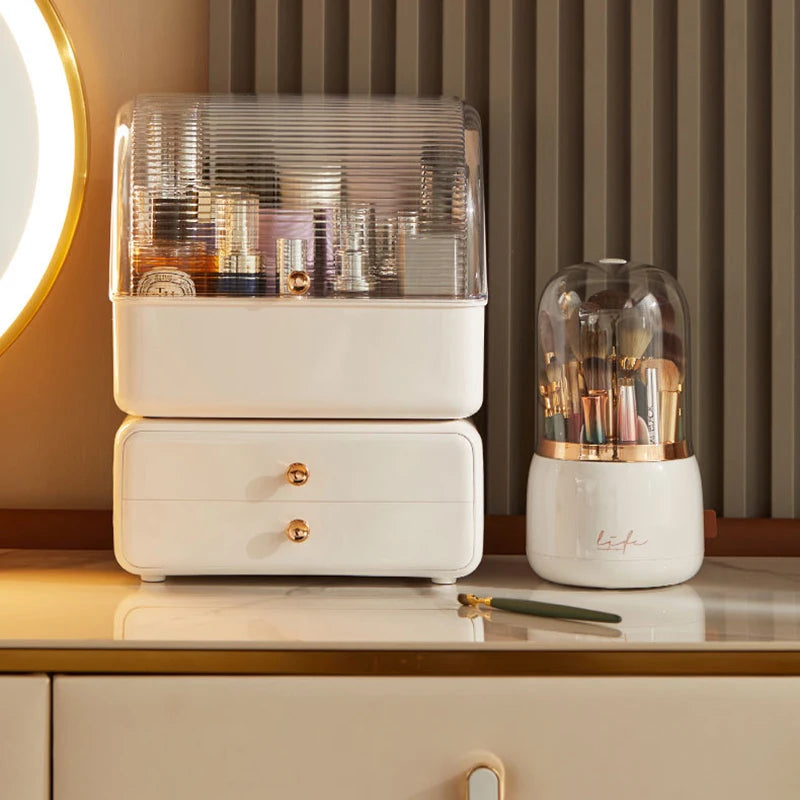 Luxury Light Makeup Brush Holder Dustproof Rotating Cup Organizer for Lipstick Eyebrow Pencil - Elegant Storage Solution
