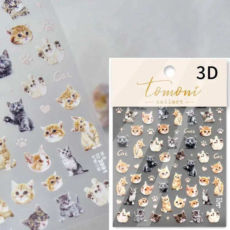 Cute Cat Eye Fishbone Animals Leopard Cat Ginger Cat Kitten Exclamation Point Paw Self Adhesive Nail Art Sticker Manicure Decals