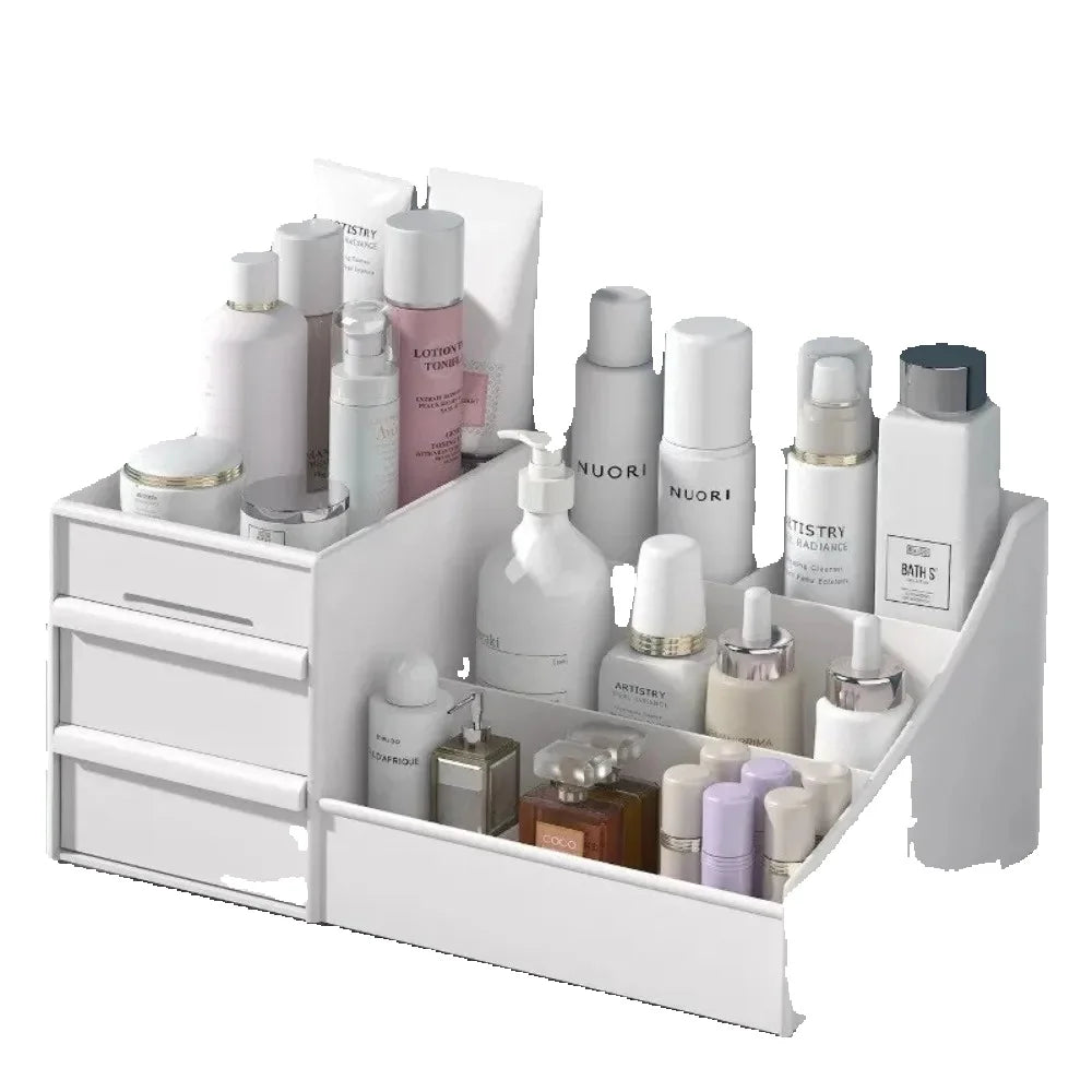 White Drawer Makeup Organizer Box, Plastic Cosmetic Storage for Vanity, Desk, Dorm, Skincare & Dressing Table