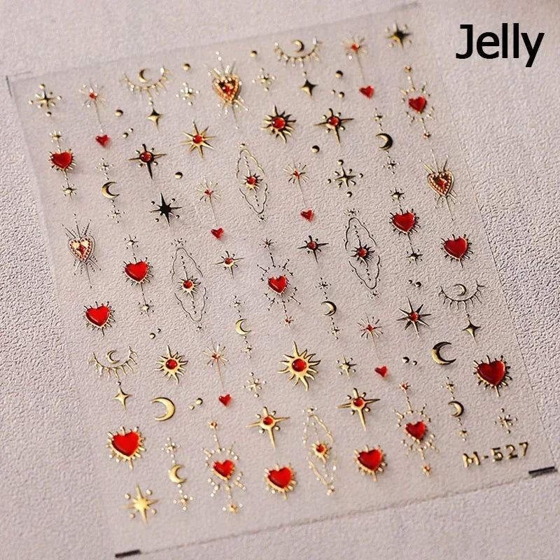 Cat's Eye 5D Gradient European Love Heart Gem Wing Crystal Geometric Colorful Self Adhesive Nail Art Stickers Manicure Decals