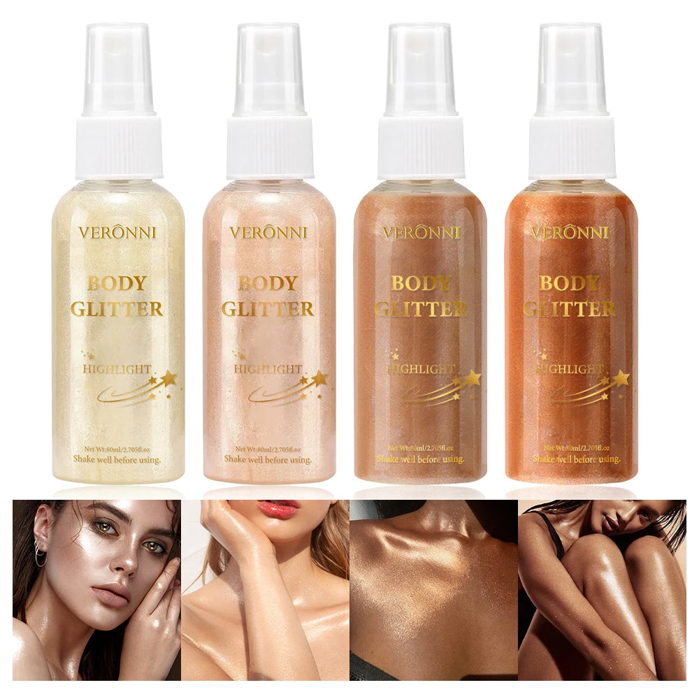 Liquid Shimmer Body Highlighter Oil Makeup,Glitter Spray Oil Lotion,Full Body & Face Glow-Up Liquid Lotion for All Skin Type