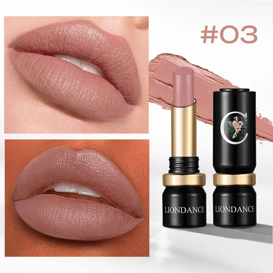 LIONDANCE Velvet Matte Lipstick Nude Soft Dark Color High Pigmented Long-Lasting Waterproof Lip Balm for Women Gift for Girls