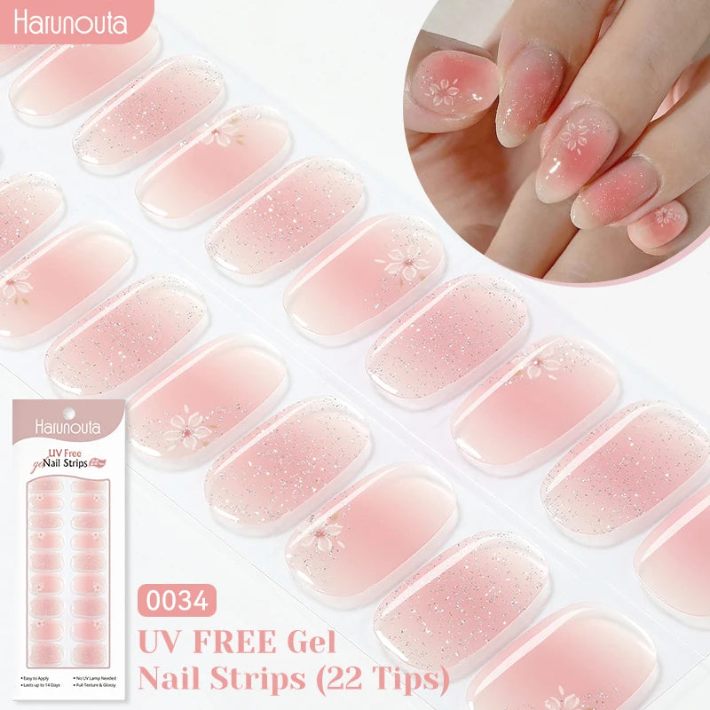 22strips UV Free Nail Gel Strips Loving Heart Gel Polish Nail Sticker Curing-free Adhesive Stickers for Nails Long Lasting Wrap