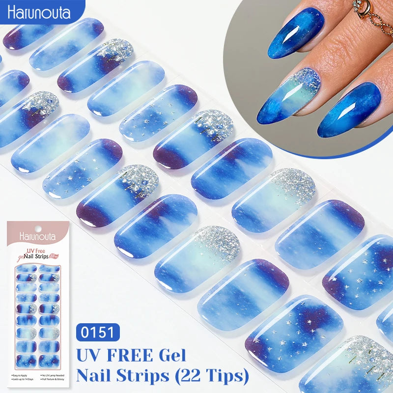 22strips UV Free Nail Gel Strips Loving Heart Gel Polish Nail Sticker Curing-free Adhesive Stickers for Nails Long Lasting Wrap