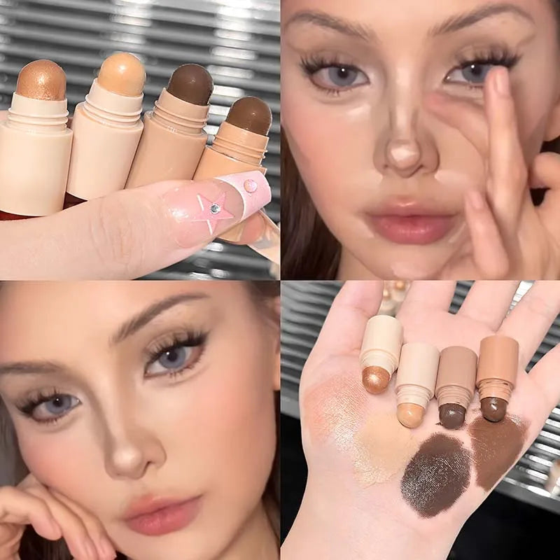 4 in 1 Contour Highlighter Stick 4 Colors Moisturizing Natural Matte Brown Nose Shadow Makeup Matte Shimmer Eyeshadow Stick Set