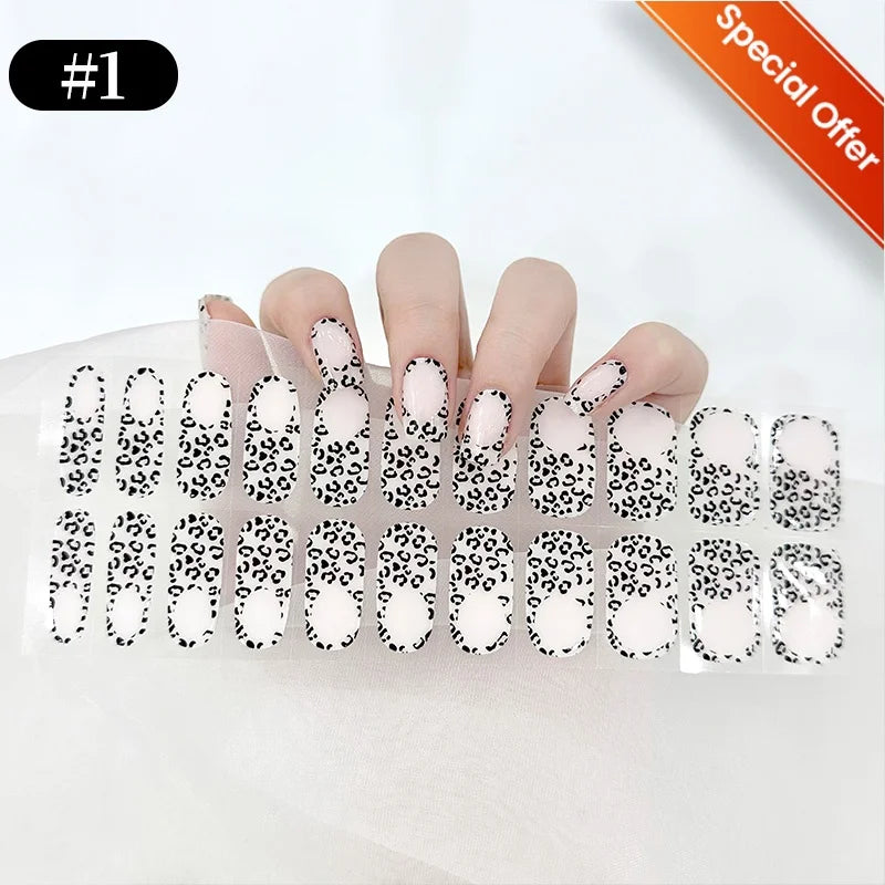 20Tips Gradient French Semi-cured Gel Nail Sticker UV Lamp Needed Full Cover Nail Gel Polish Wraps Manicure Press on Nails Decal