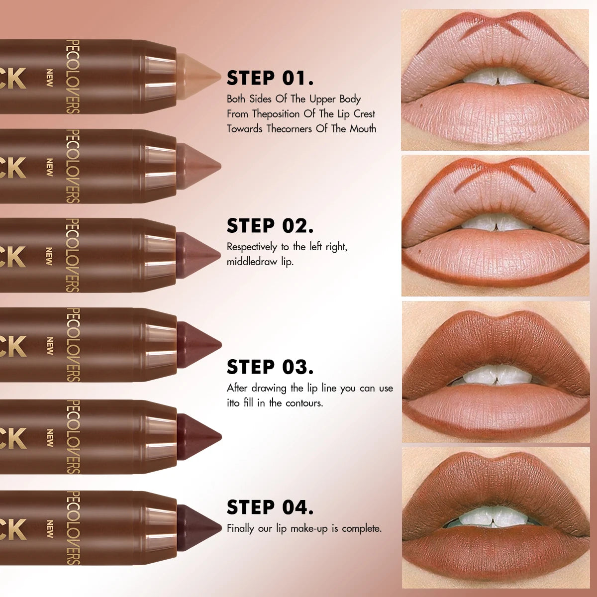 Multi-Color Matte Lipstick Crayon, Long-Lasting & Natural Effect Crayon, for Brown Tone, Matte Finish & High Pigmented