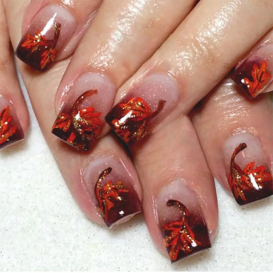 24pcs Sweet Cool False Nails Gradient French Fake Nail Tips with Purple Flowers Design Short Square Press on Nails Colorful Nail