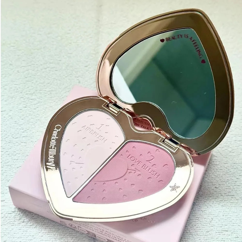 C/T Two Tone Heart Blush Lasting Beauty Makeup Natural Flawless Bright Powder Smooth Look Multi Purpose Rouge 13g