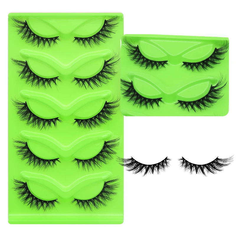 DINGSEN 5 Pairs Cat Eyelashes Fluffy Cat Lashes Fake Eyelash Wispy Natural Look long Mink Eyelashes Strip Lashes Cat Eye Lashes