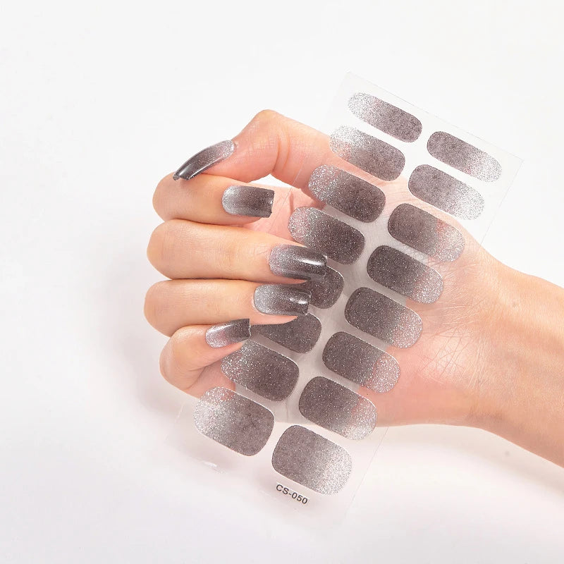 DIY Semi Cured Gel Nail Stickers Long-Lasting Solid Color Nail Strips Patch Slider Nail Sticker Full Cover Decal Manicure Patch
