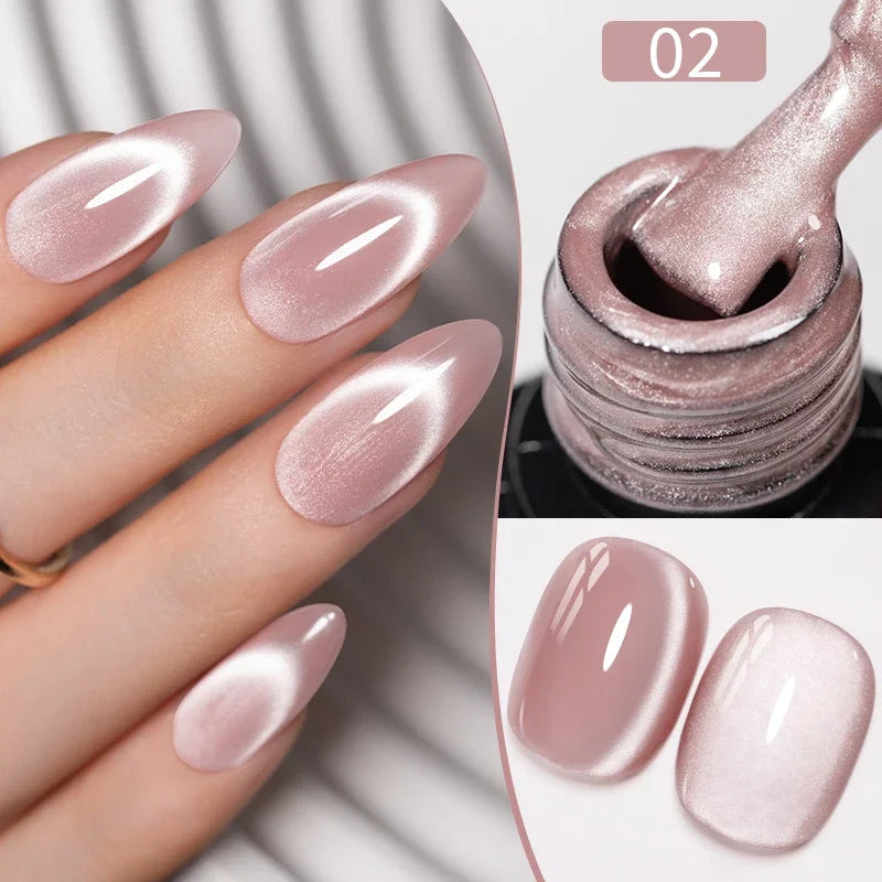 PUENTE 7.5ML Nude Shade Ceramic Cat Eye Gel Nail Polish Shiny Moonlight Cat Eye Gel Soak Off UV Semi-Permanent Nail Art Varnish