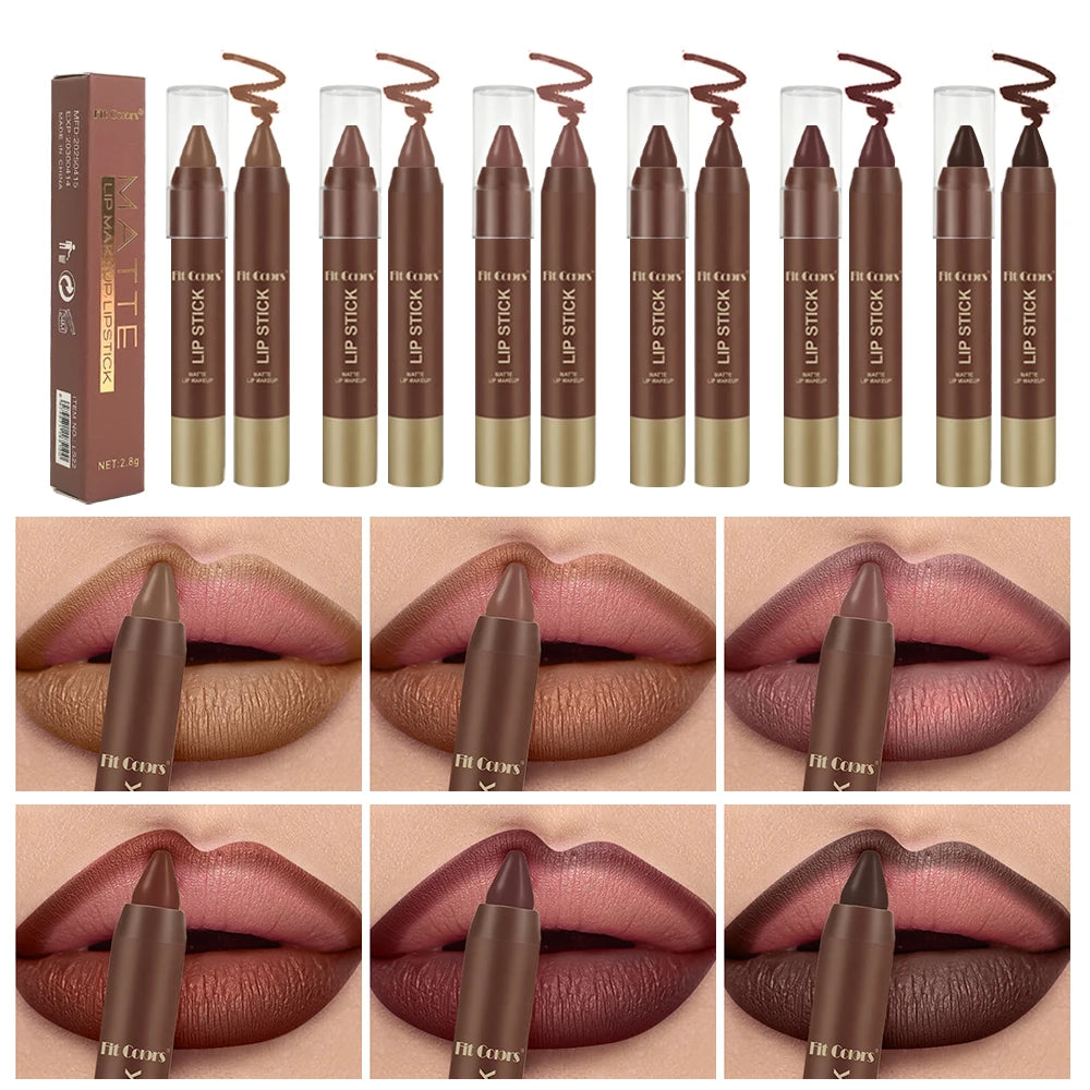 FIT COLORS Matte Soft Mist Lip Liner Lipsticks 6 Colors Smooth and Pigmented Non-Stick Chocolate Lipsticks