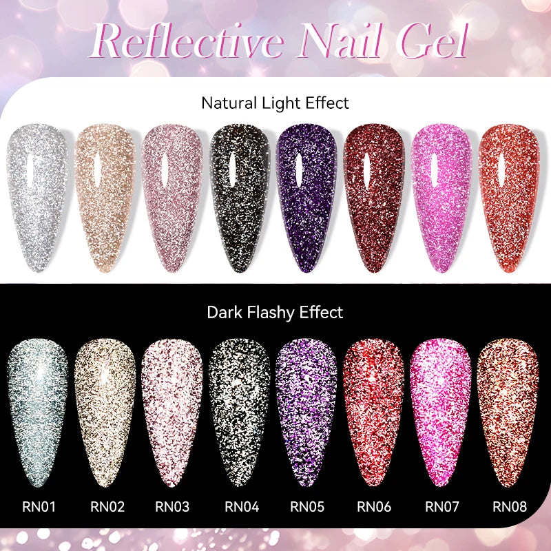 LILYCUTE 7ML Black Silver Red Reflective Glitter Gel Nail Polish Sparkling French Soak Off Long Lasting Manicure Nails Art Gel