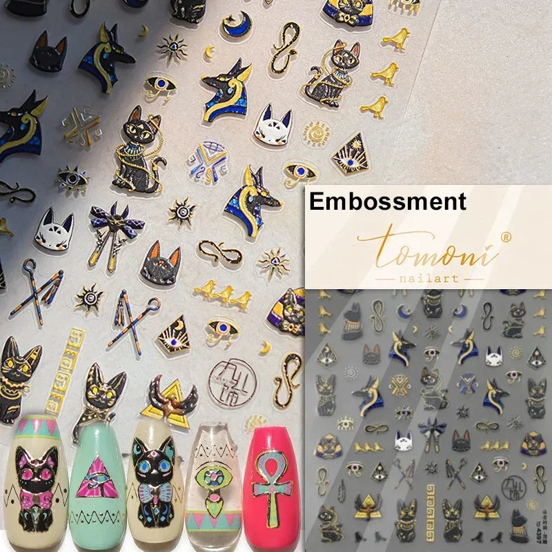 Cute Cat Eye Fishbone Animals Leopard Cat Ginger Cat Kitten Exclamation Point Paw Self Adhesive Nail Art Sticker Manicure Decals