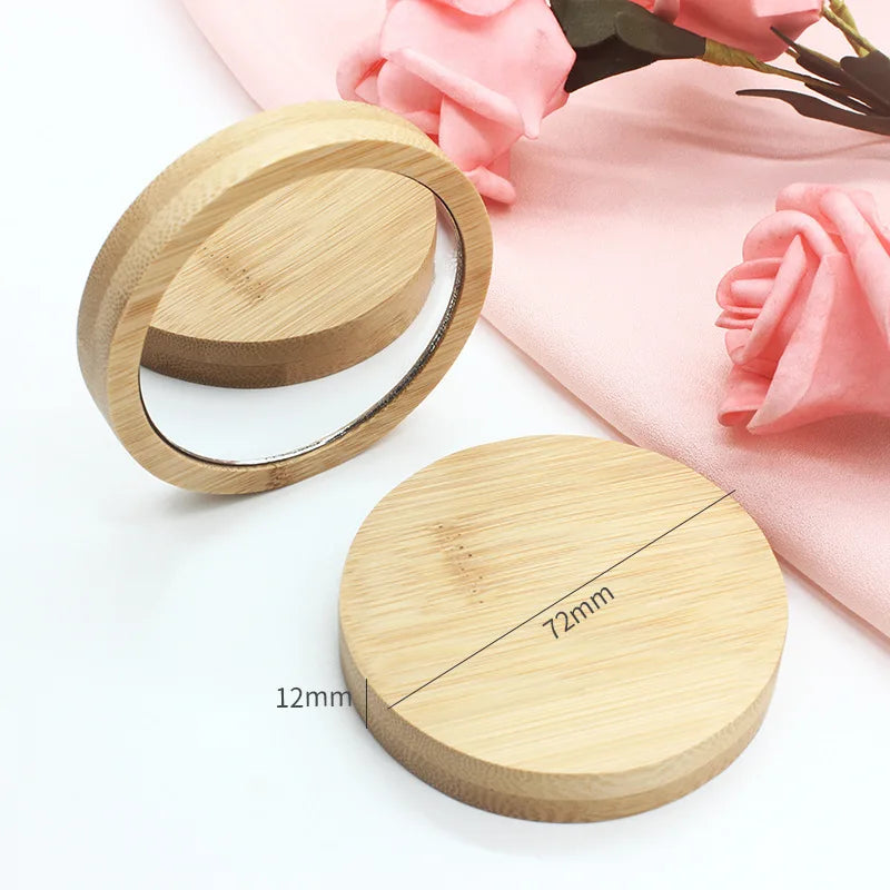 1Pc Pure Wood Cosmetic Mirror Portable Mirror Round Cosmetic Mirror Pocket Compact Mirror for Travel Accessories Beauty Tool