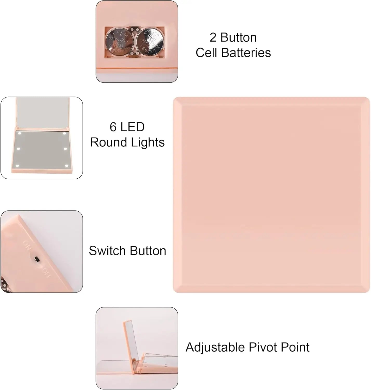 Travel Mirror with Light Compact Makeup Mirror with 6 LED Lights, Folding Pocket Lighted Compact Mirror for Purse Gift for Women